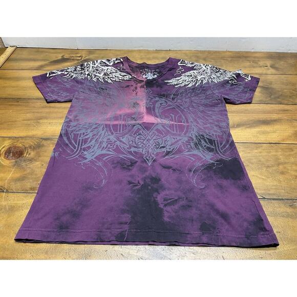 Affliction L Large Womens Short Sleeve T Shirt Graphic Tee Wings Cross USA - Picture 1 of 12